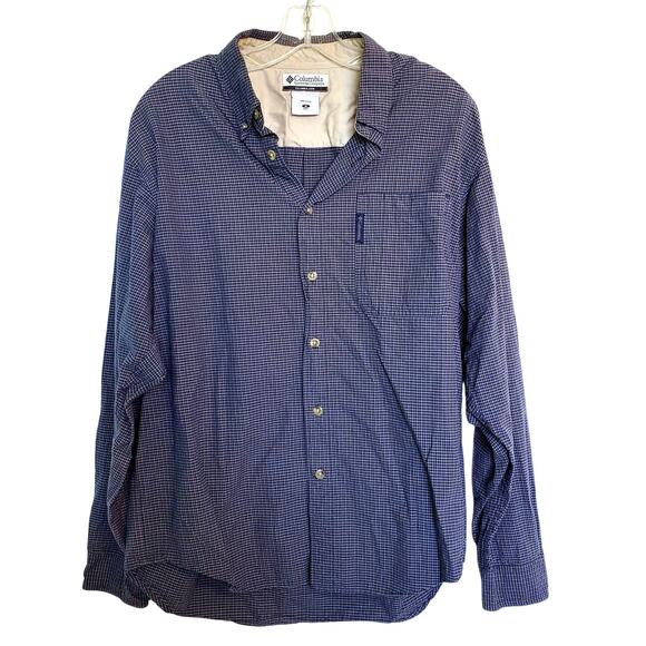 Columbia Mens Blue Plaid Buttoned Fishing Shirt M Cotton Long Sleeve Western - Picture 1 of 5